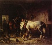 Wouterus Verschuur Saddling the horses oil painting on canvas